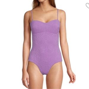 Sea Level Lavender Purple Sweetheart Schiffli Lace Detail One Piece Swimsuit